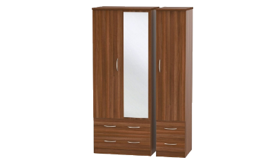 3 Door 4 Drawer Mirror Wardrobe (2 Door + 1 Door)